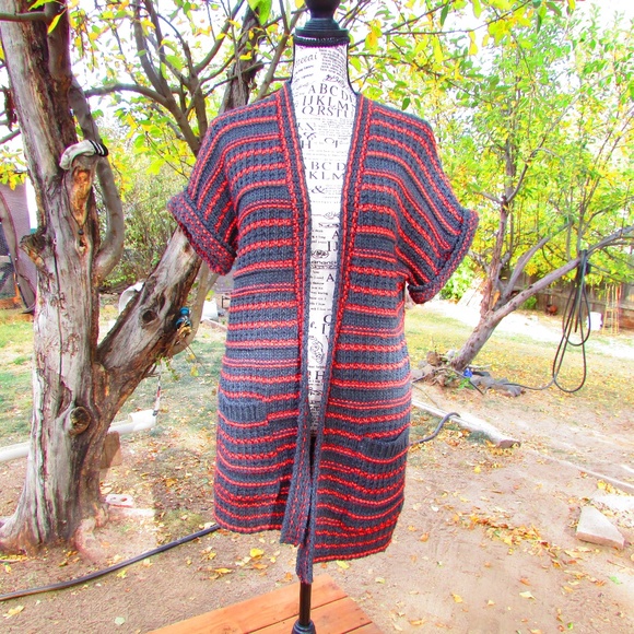 Silence + Noise Gray and Red Sweater Cardigan - Picture 1 of 5